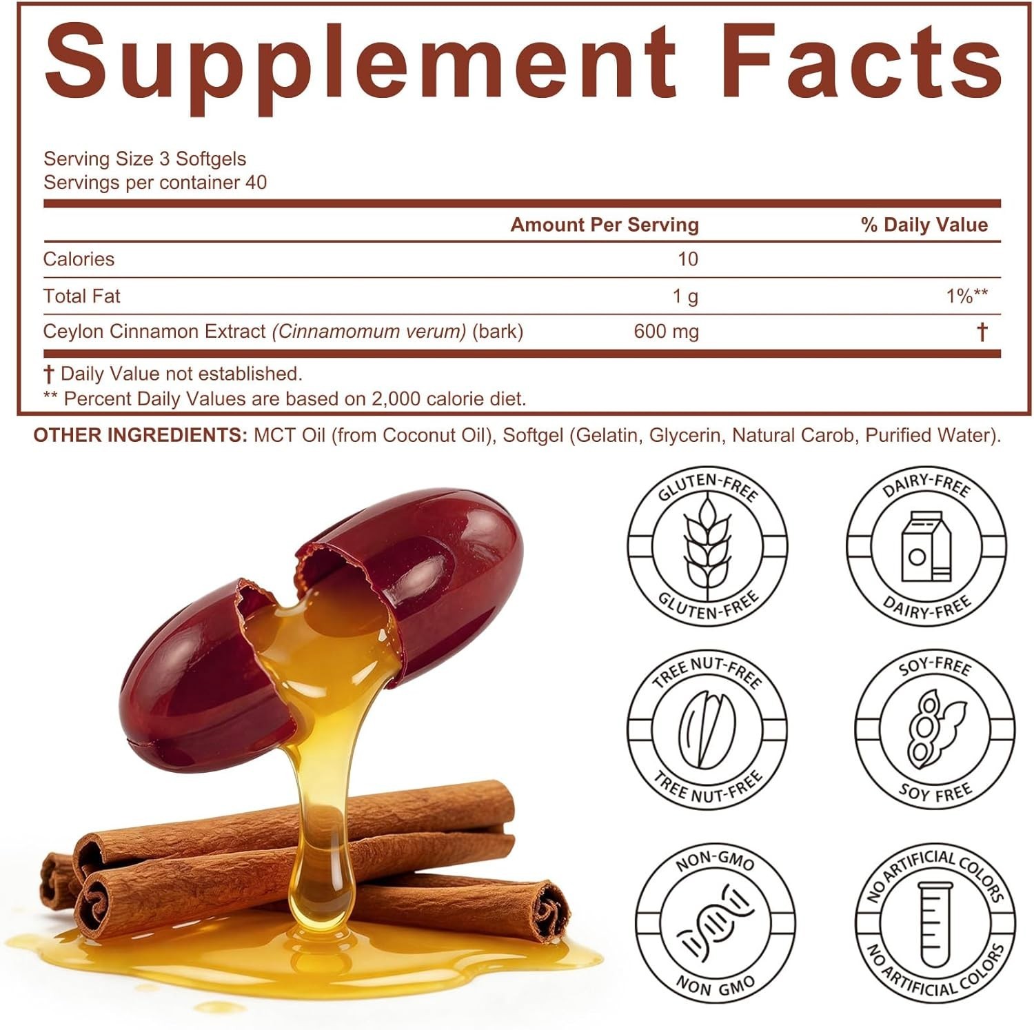 300pc Ceylon Cinnamon SoftGelsCinnamon Supplements with MCT Oil Herbal Cinnamon