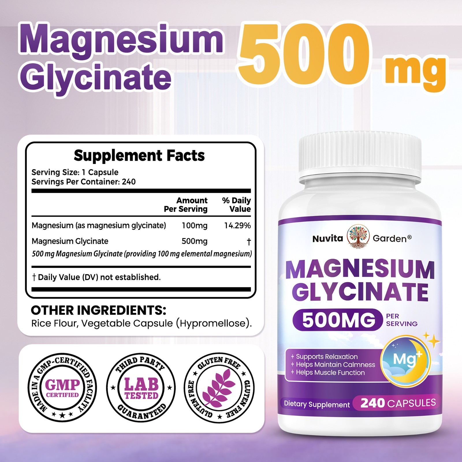 Magnesium Glycinate 500mg 240 Capsules – High Absorption Magnesium Supplement