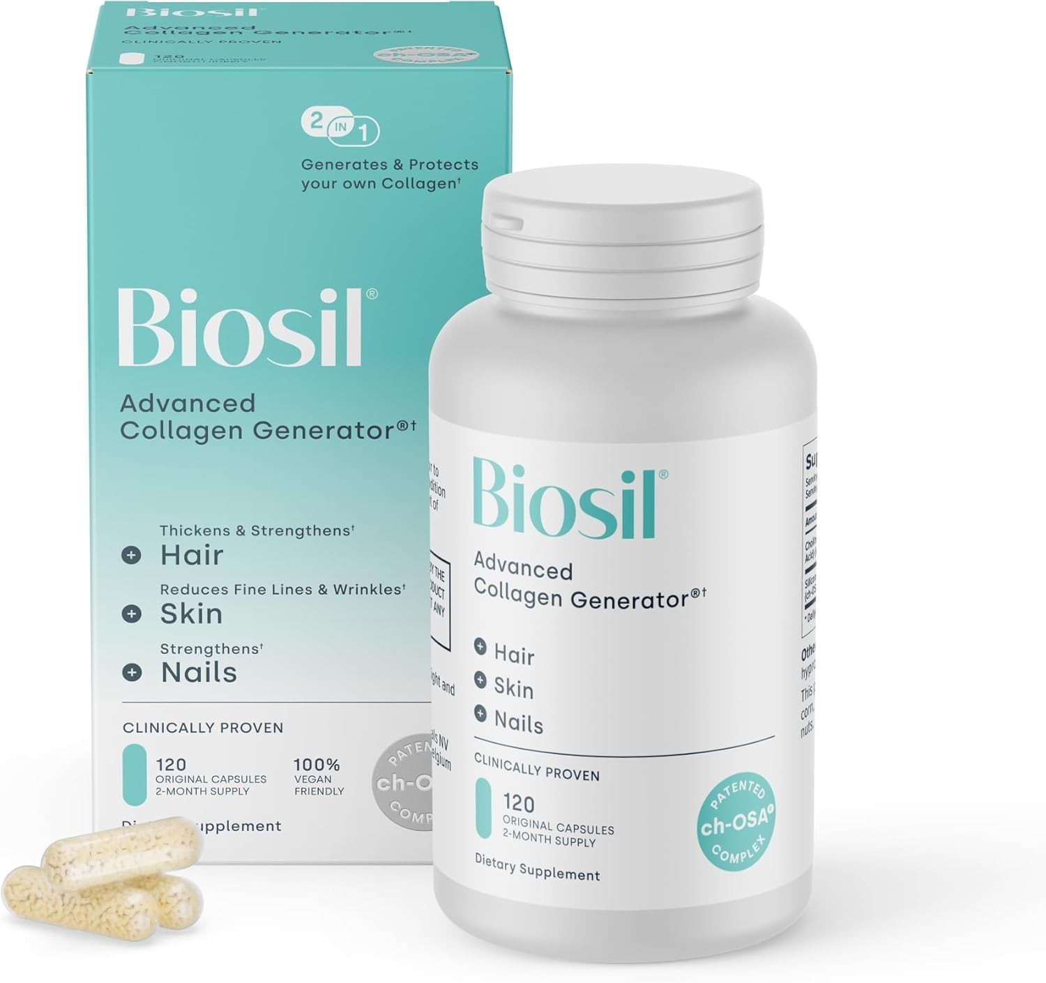 2 Pack BioSil Advanced Collagen Generator Capsules 120 Count Hair Skin Nails #4