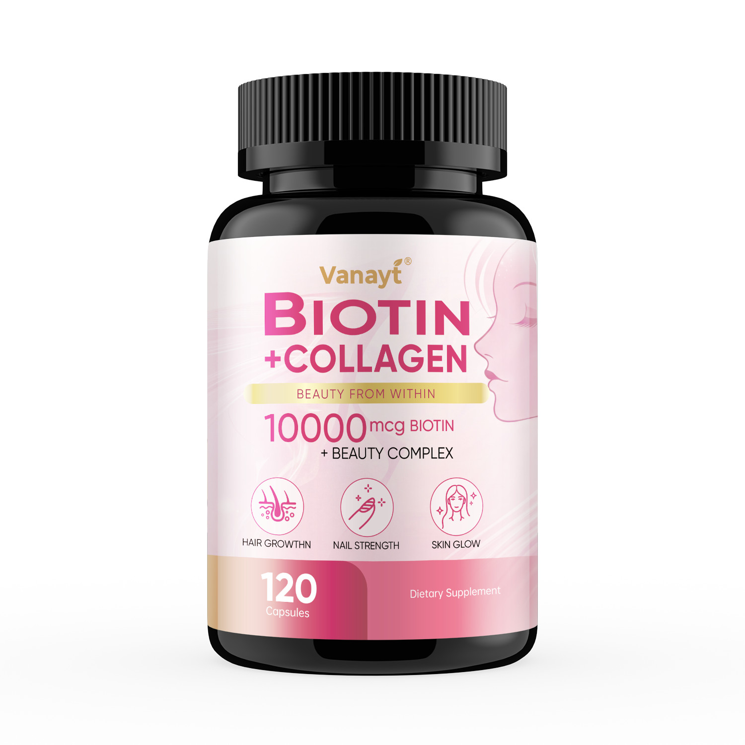 Biotin 10000mcg Collagen Capsules Hair Growth Nail Strength Skin Glow Support