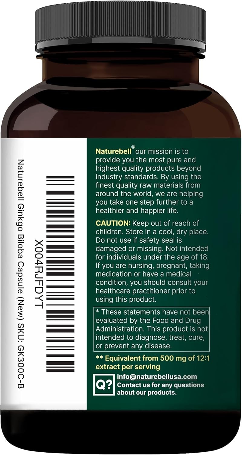 300 Caps Ginkgo Biloba 6000mg w/Red Panax Ginseng for Memory Focus Brain Health