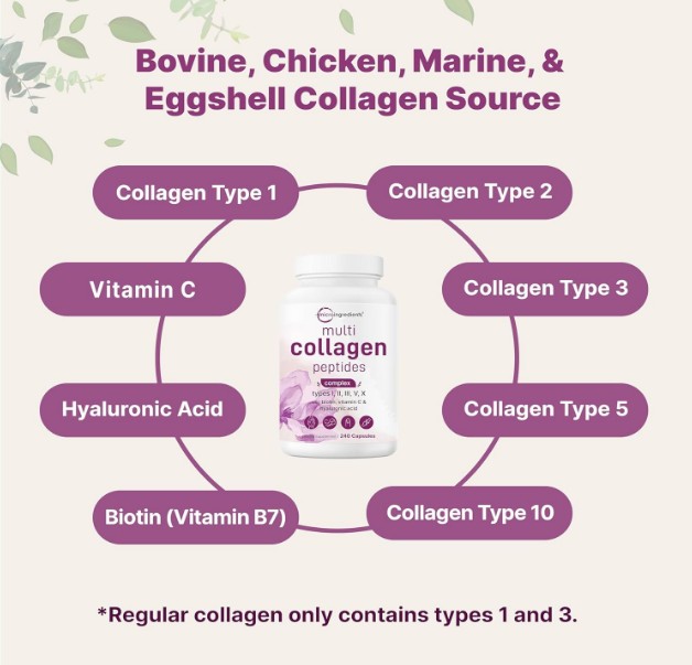 Micro Ingredients Multi Collagen Pills for Women & Men, 240 Capsules–