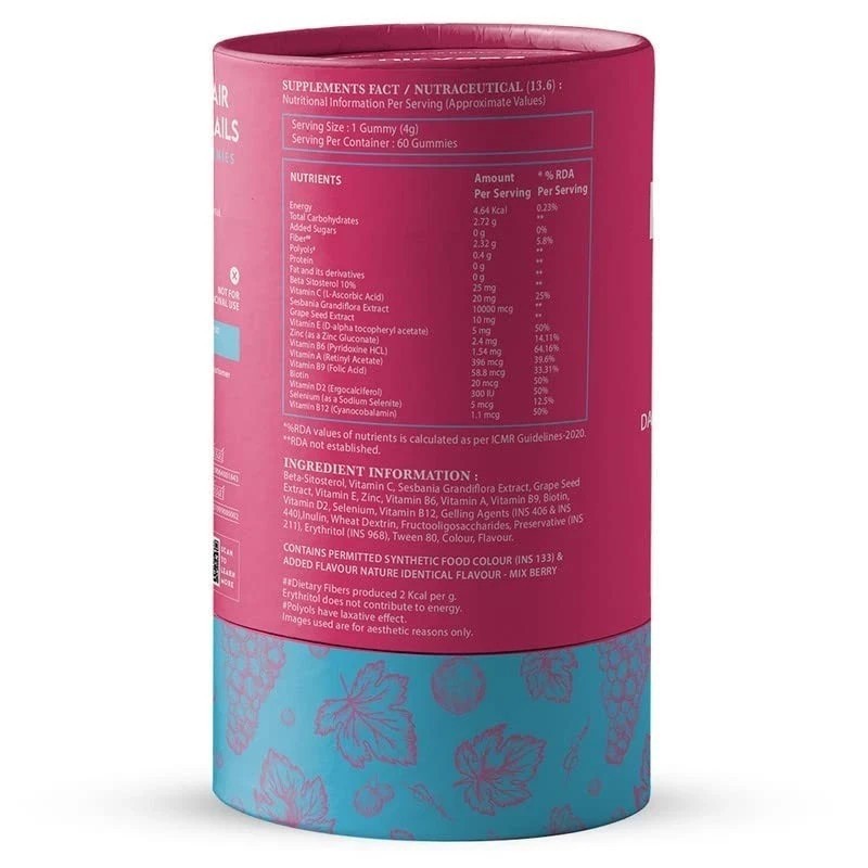 Nirvasa Hair & Nail Gummies with Biotin Helps Keep Hair, Nail, Skin Healthy