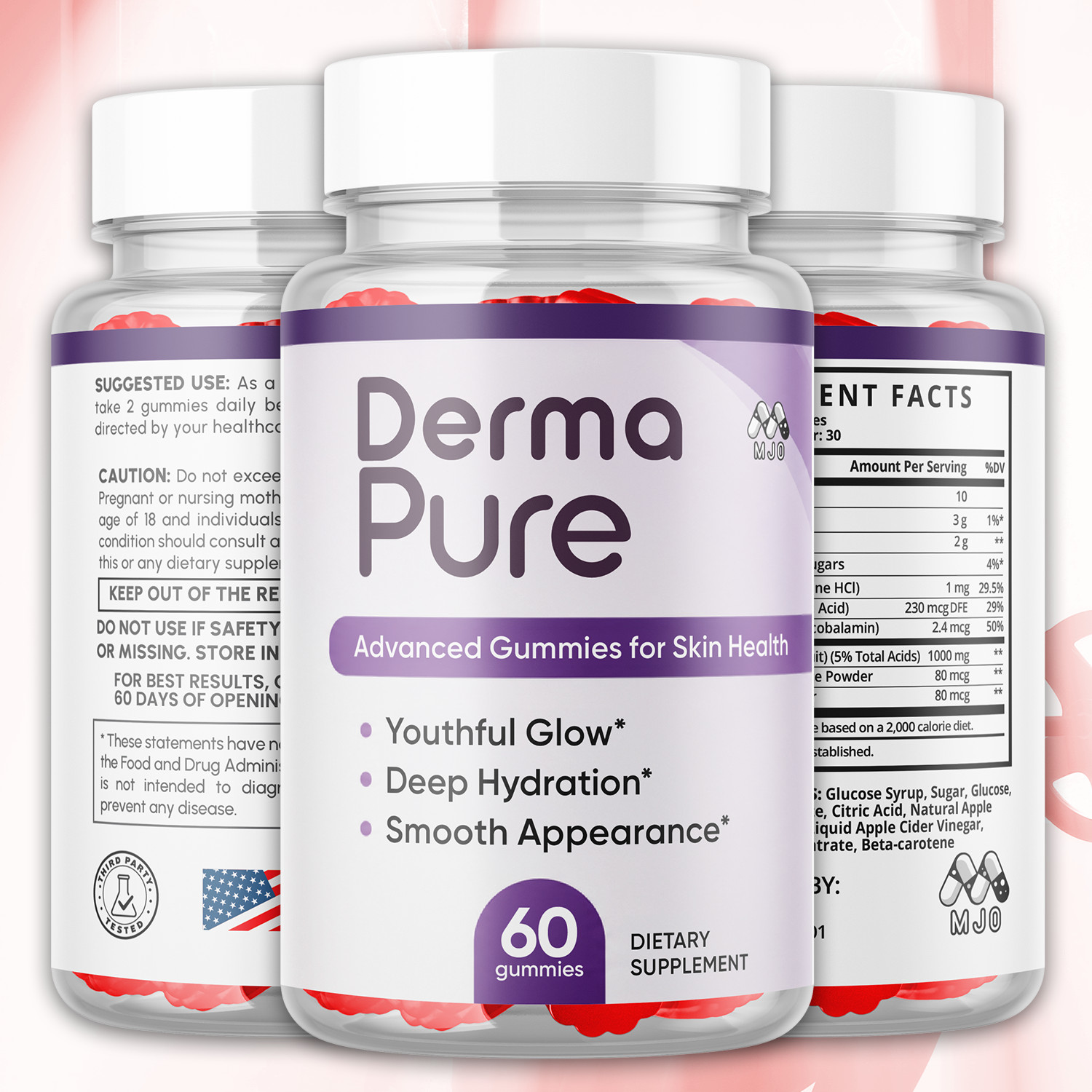 (5 Pack) Derma Pure Skin Health Gummys DermaPure Vitamin Supplement 300 Gummies