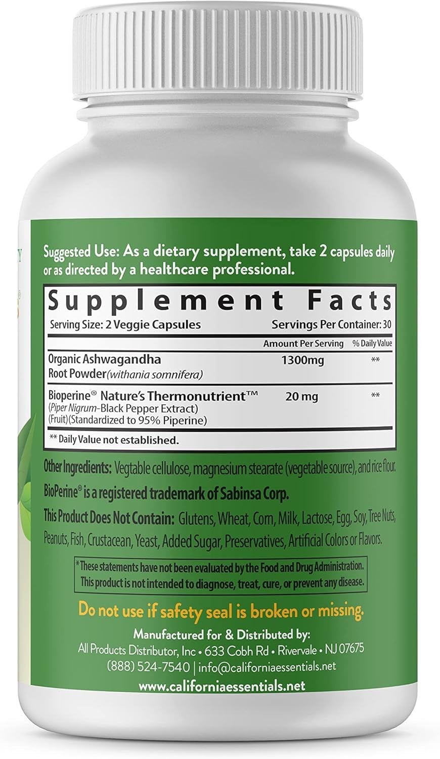ORGANIC ASHWAGANDHA-1300MG PER SERVE-ENERGY-STRENGTH-LONGEVITY-SEALED-FREE SHIP