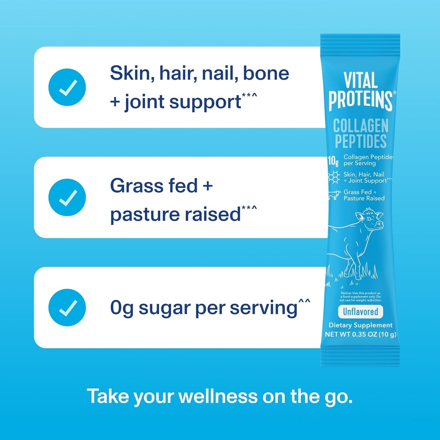 Hydrolyzed Collagen Peptides Travel Pack — 20 Convenient Single-Serve Packets…