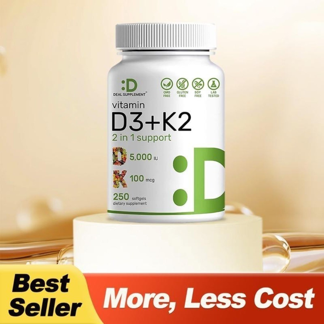 NEW Vitamin D3 5000 IU with K2 MK-7 250 Veggie Softgels Dietary Supplement