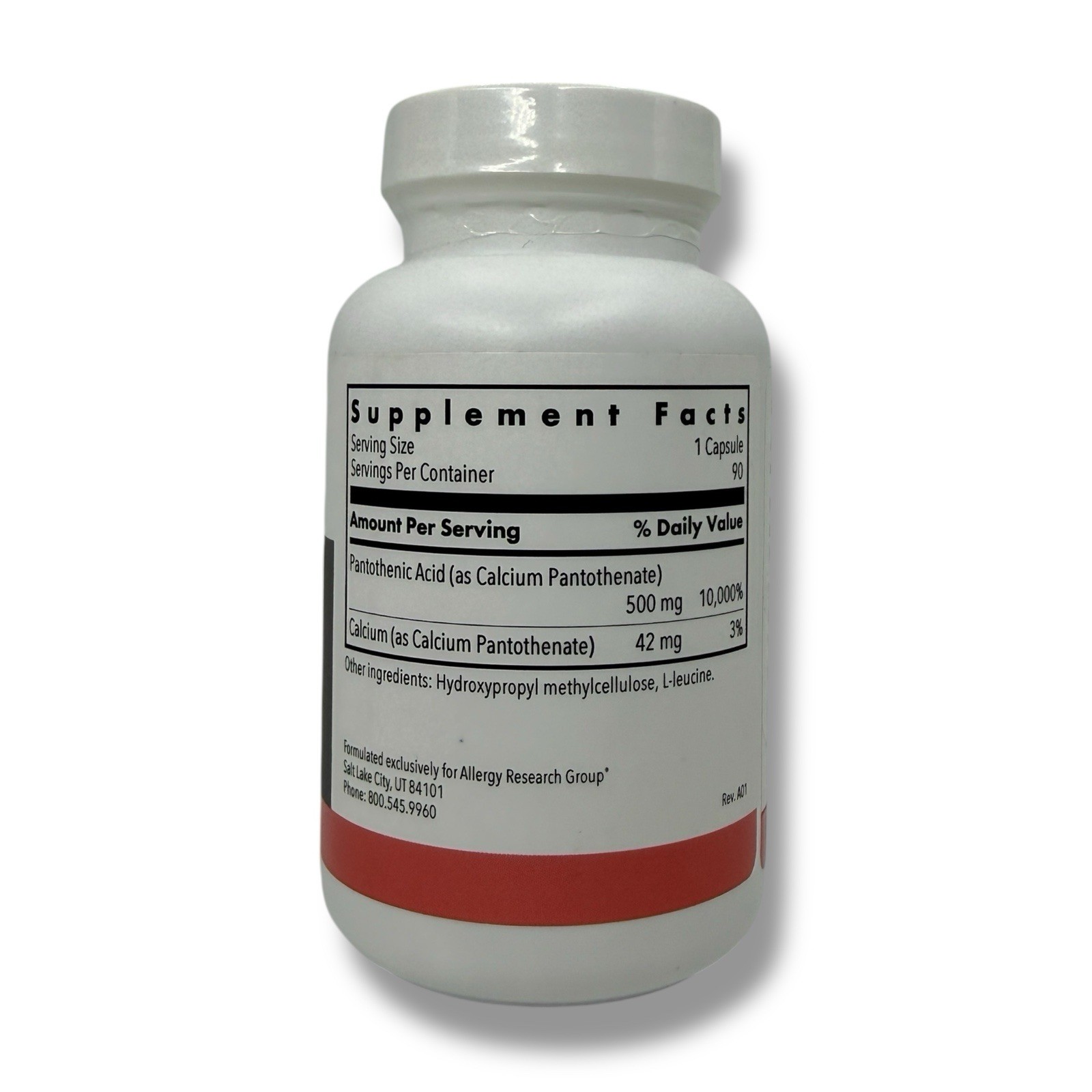 Pantothenic Acid Vitamin B5 500mg Allergy Research Group 90 Veg Caps EXP: 10/26