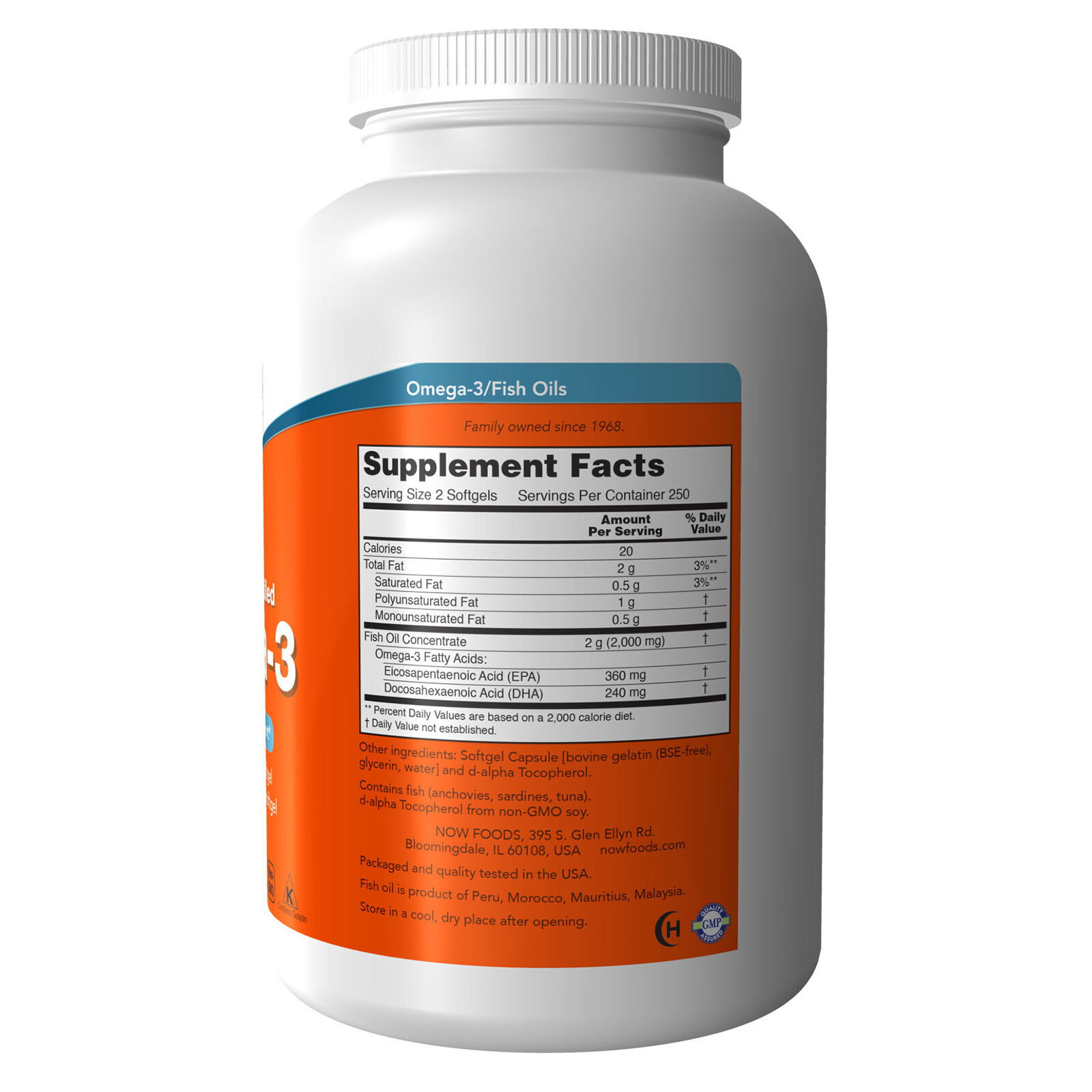 NOW Omega-3 Fish Oil Molecularly Distilled 500 Softgels, Cardiovascular support