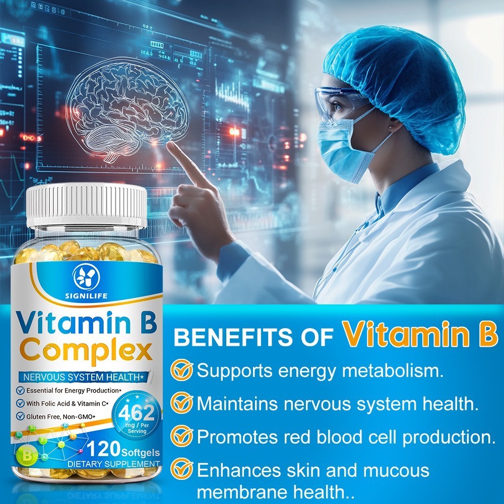 Vitamin B Complex Capsules B1 B2 B3 B5 B6 B7 B9 B12 Folic Acid & Biotin Energy