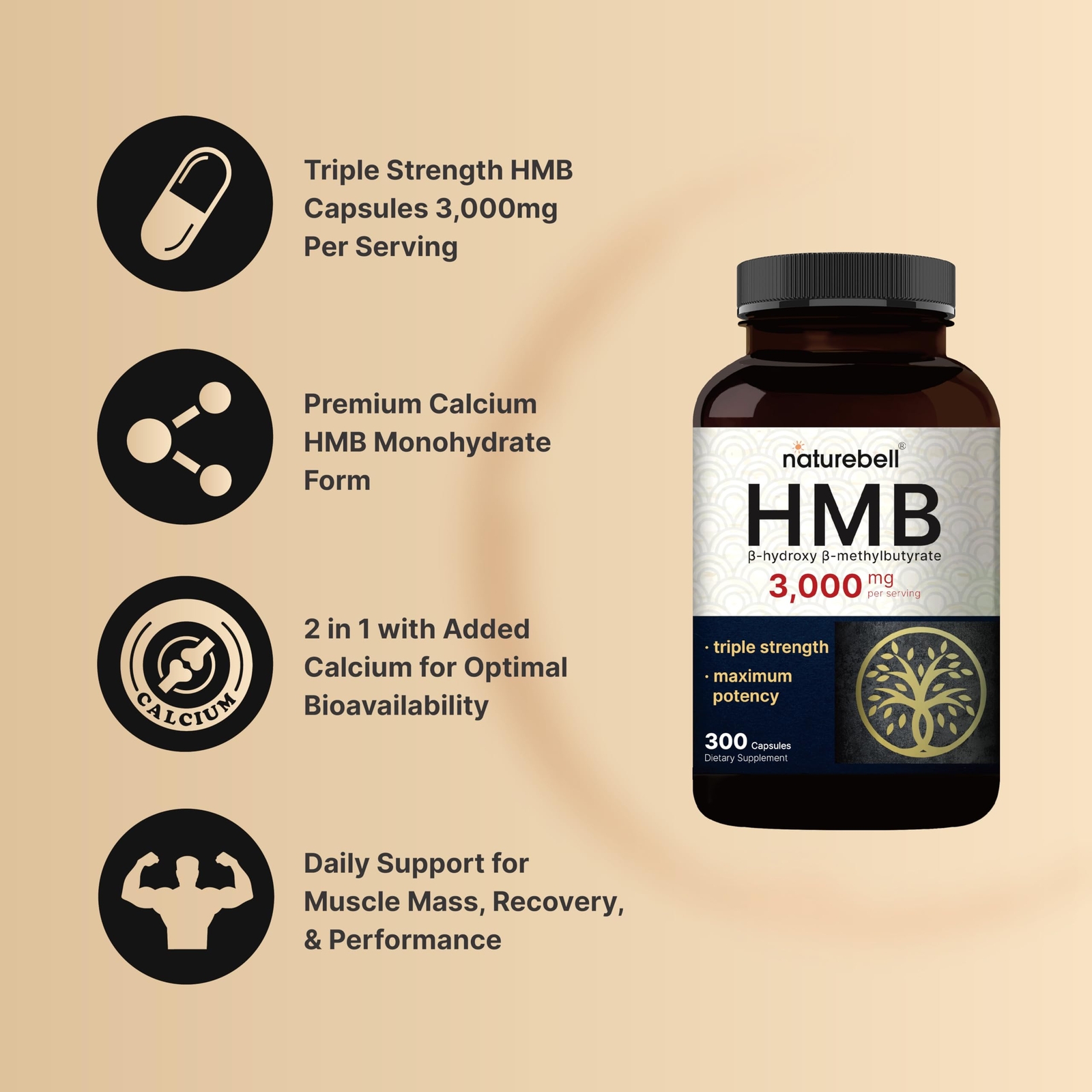 HMB 3000mg 3X Triple Strength Lean Muscle Mass & Recovery Support 600 Capsules