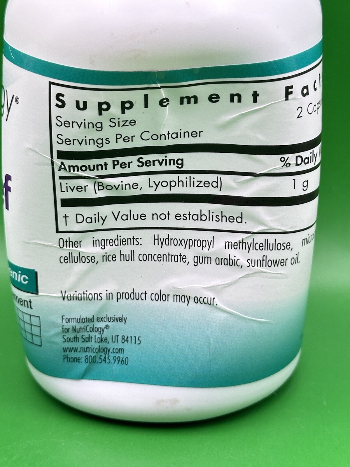 Nutricology Liver Beef Natural Glandular Hypoallergenic 125 Vegicaps EXP 04/26