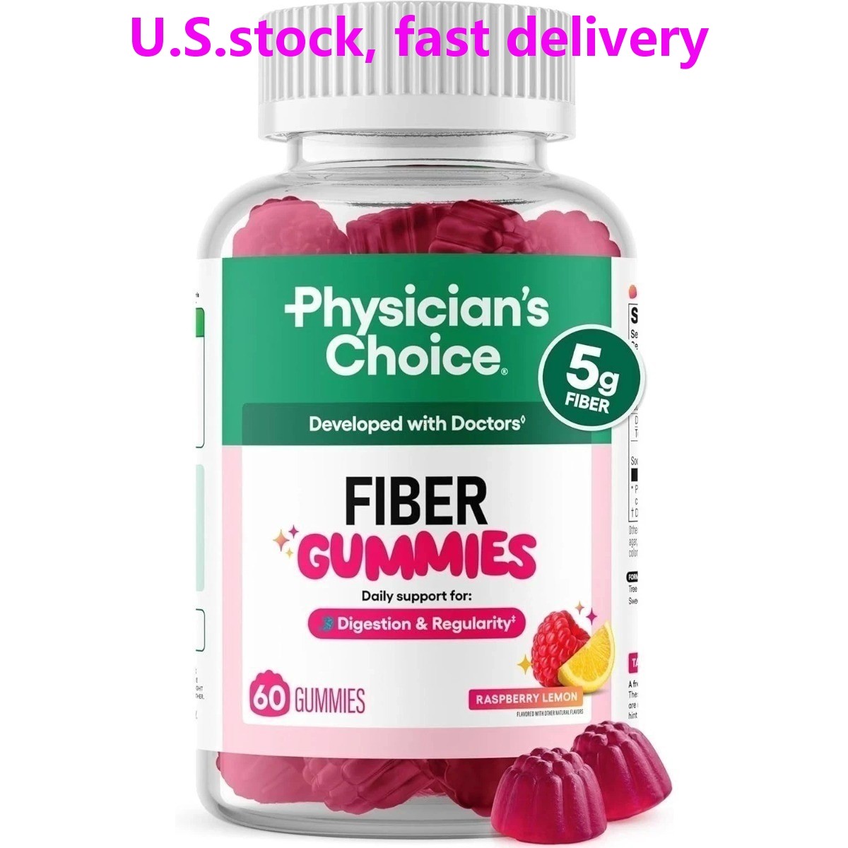 Physician’s Choice Sugar Free Prebiotic Fiber Gummies Gut Regularity Vegan 60ct