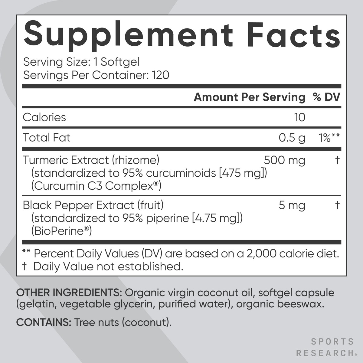 Turmeric Curcumin C3 Complex 500mg + Black Pepper + Coconut Oil (120 softgels)