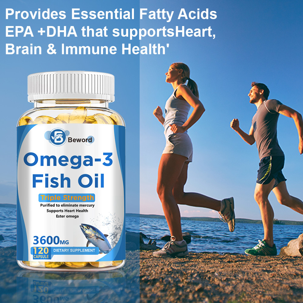3x Strength EPA & DHA Omega 3 Fish Oil 3600mg, Highest Potency, 120 Softgels