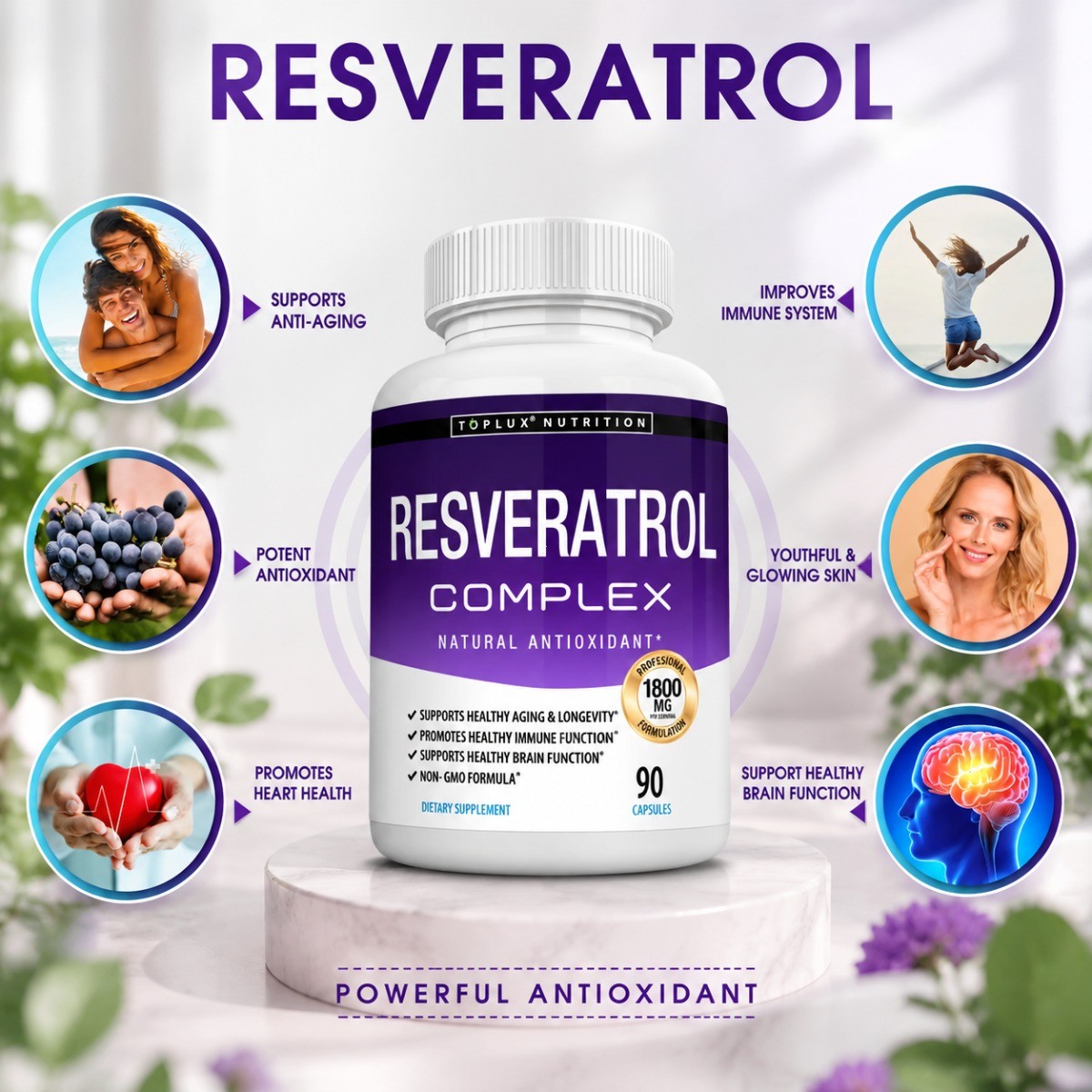 Resveratrol Supplement 1800mg, Natural Antioxidant Support