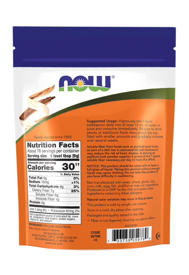 NOW Foods Psyllium Husk Powder Powder 24 oz Bag