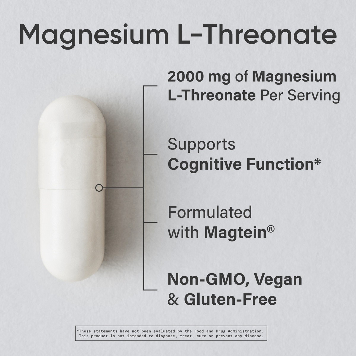 Magtein Magnesium L-Threonate Supplement 2000mg 90 Capsules for Adults