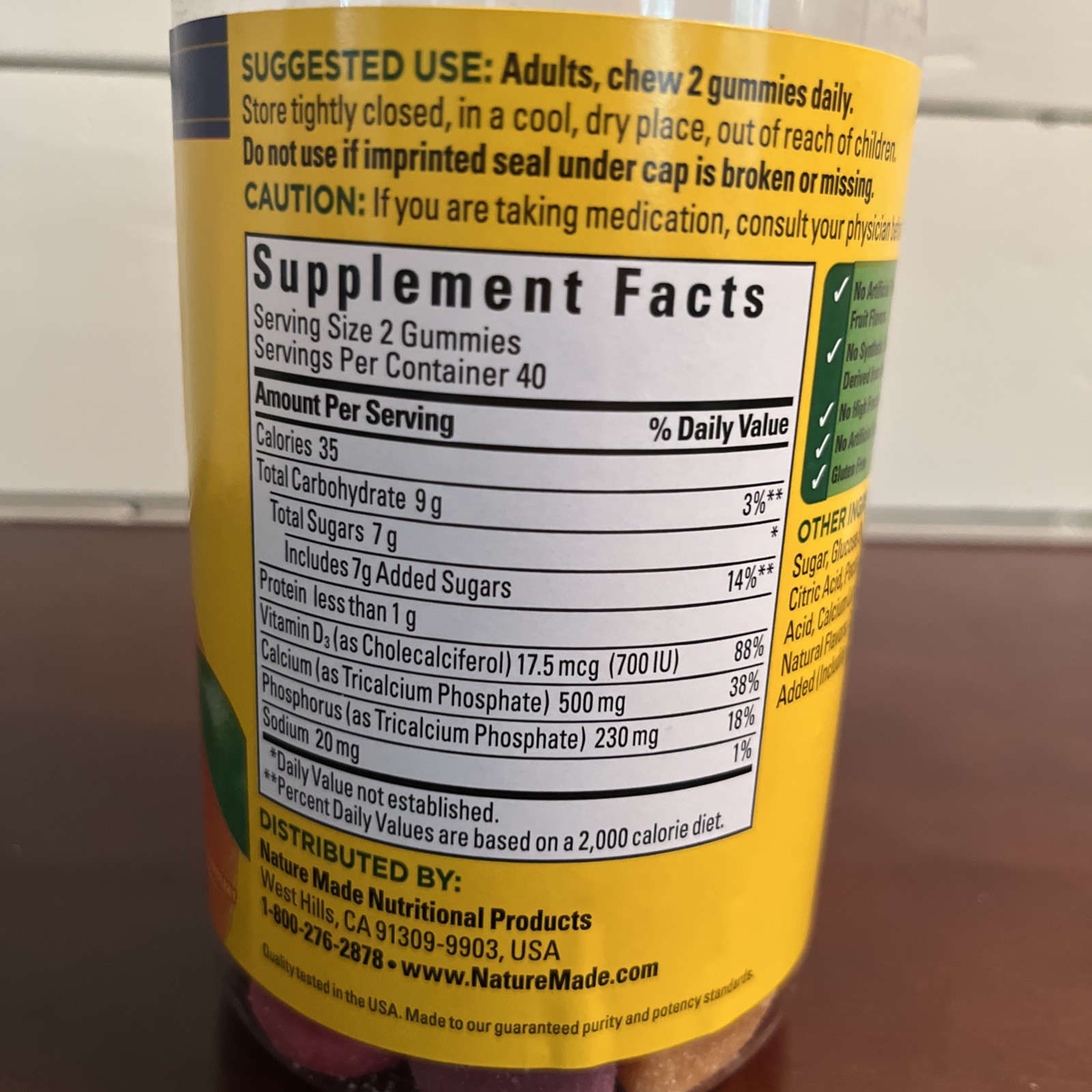 Nature Made Calcium 500mg Gummies with Vitamin D3 80 Count Bone Support
