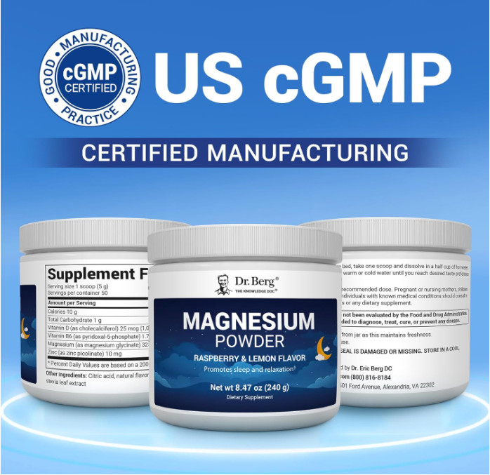 Dr. Berg Magnesium Glycinate Powder, Raspberry Lemon, 50 Servings