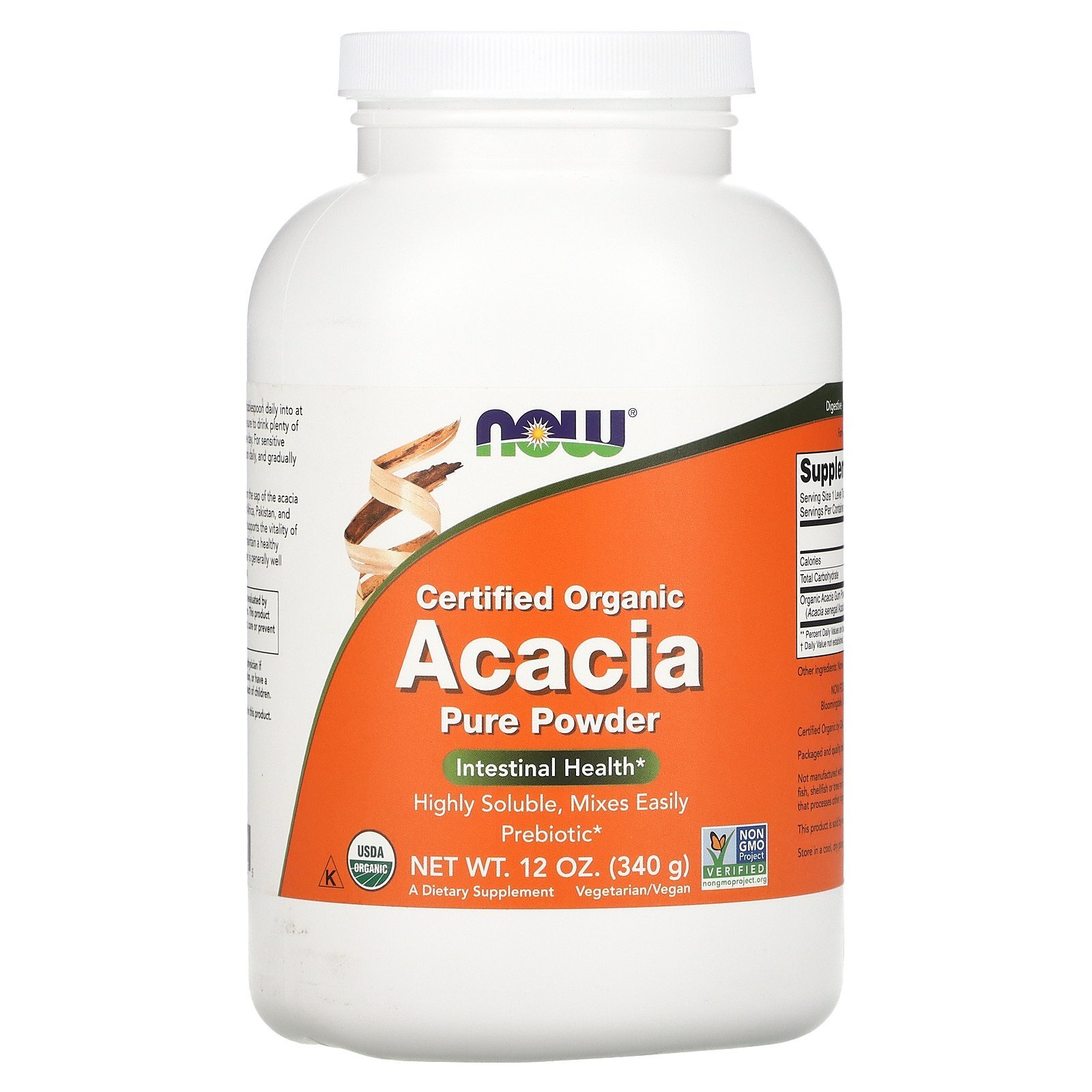 Now Foods Certified Organic Acacia Fiber Powder 12 oz 340 g GMP Quality Assured,