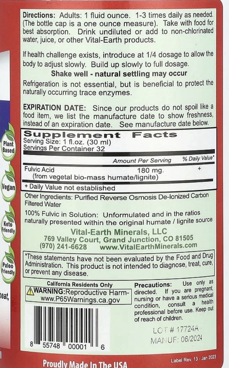 Vital Earth Minerals Fulvic Mineral Complex – 32 fl oz