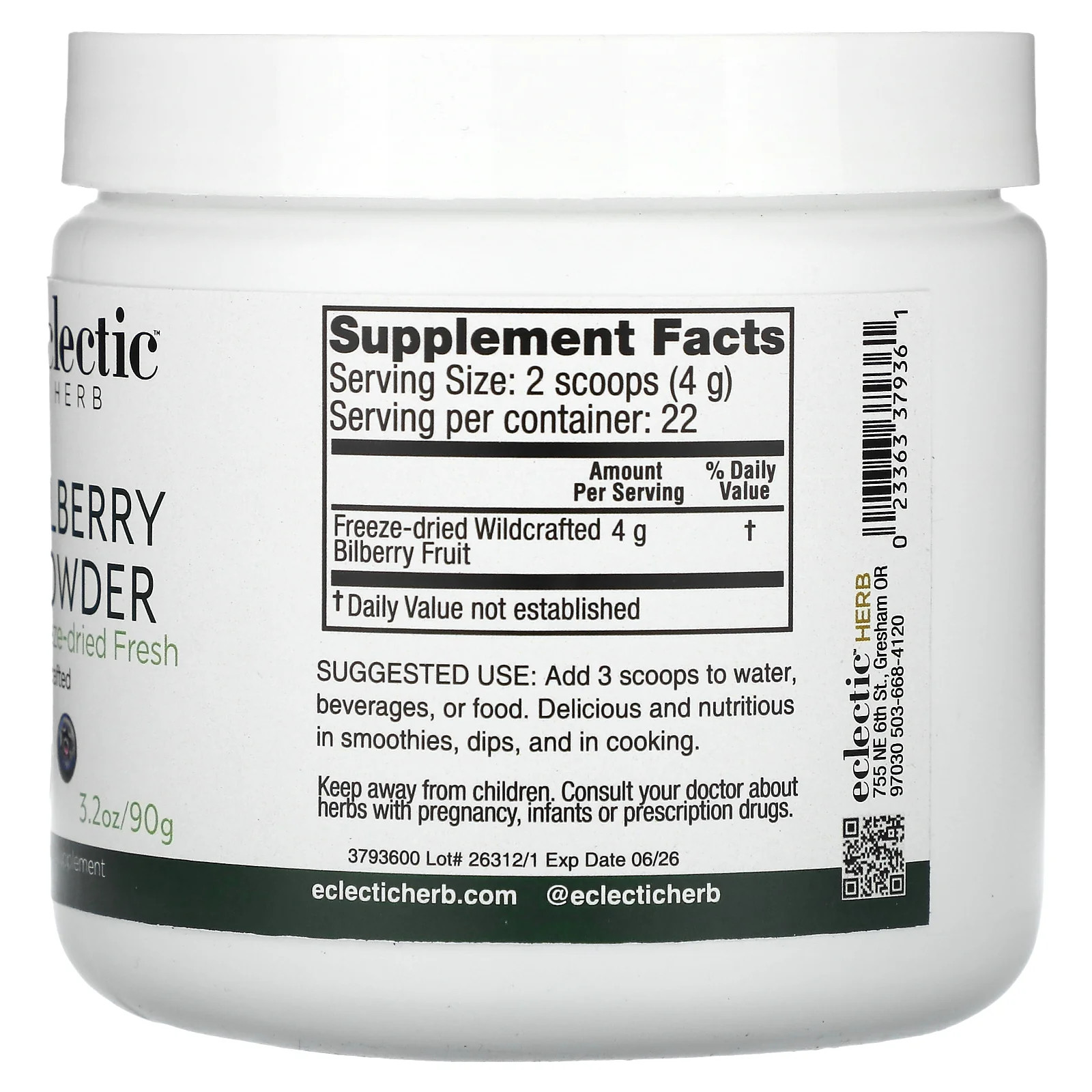 2 X Eclectic Herb, Bilberry Powder, Vision Support, 3.2 oz (90 g)