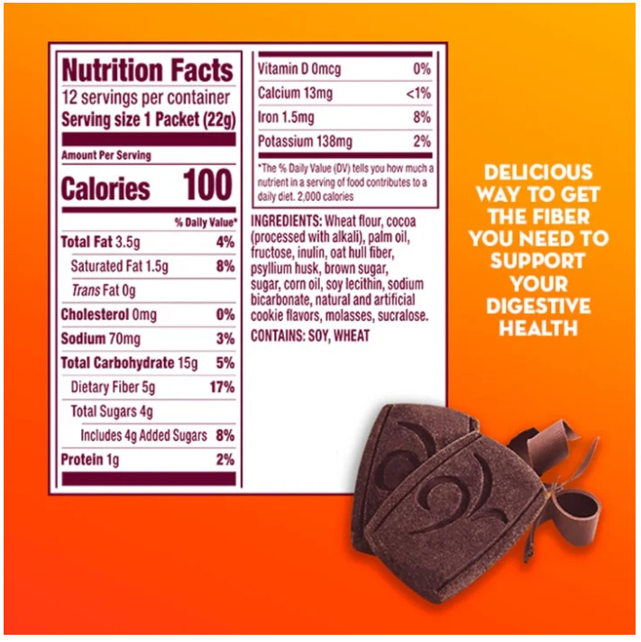 Metamucil Fiber Thins Chocolate Psyllium Husk Snack 4 Pack 24 Ct