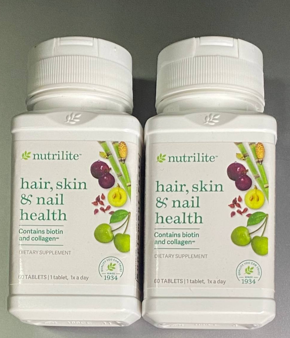 Amway Nutrilite Hair Skin Nail Health Biotin Collagen -60 Tablets (2-Pack)