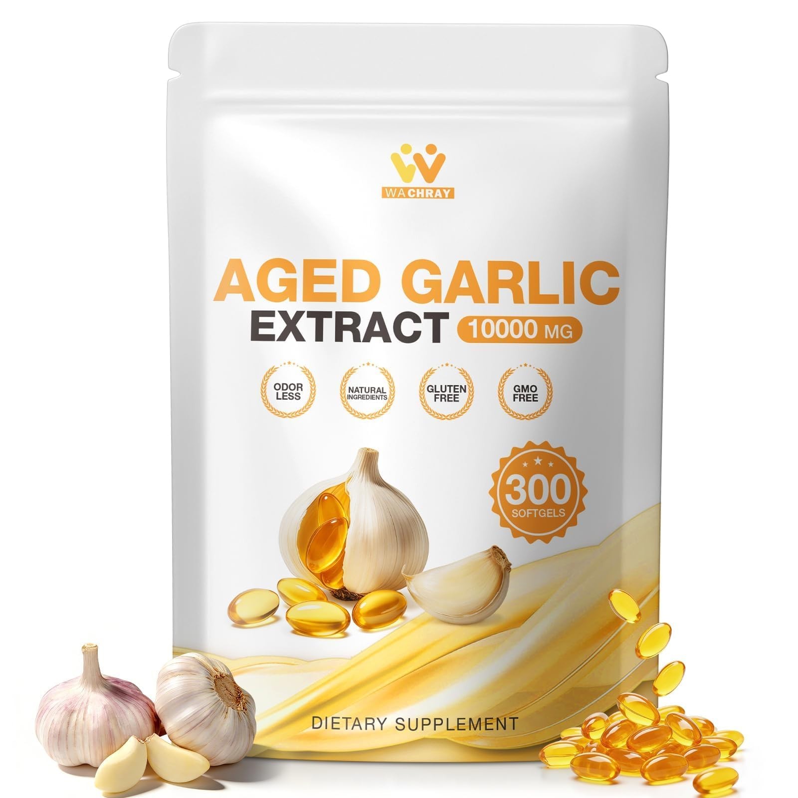 WACHRAY Aged Garlic Extract 300 Capsules – 10000mg High 300 Count (Pack of 1)