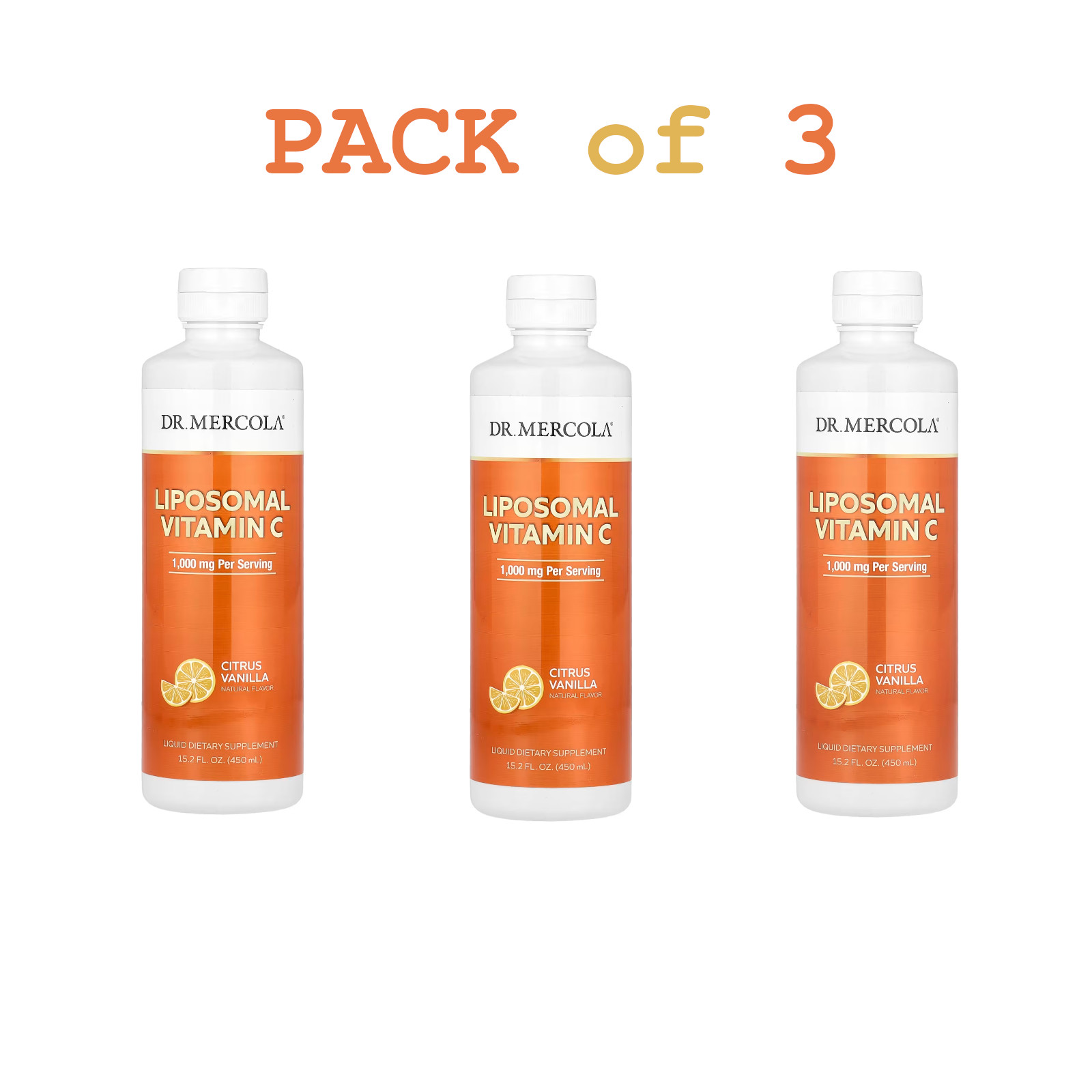 Dr. Mercola Liquid Liposomal Vitamin C, Pack of 3 Citrus Vanilla 15.2 fl oz