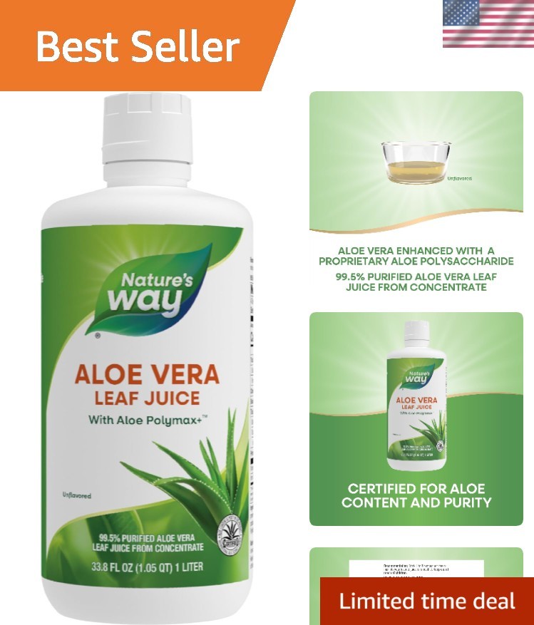 Versatile Unflavored Aloe Vera Juice with Polymax+ – 33.8 Fl Oz for Smoothies