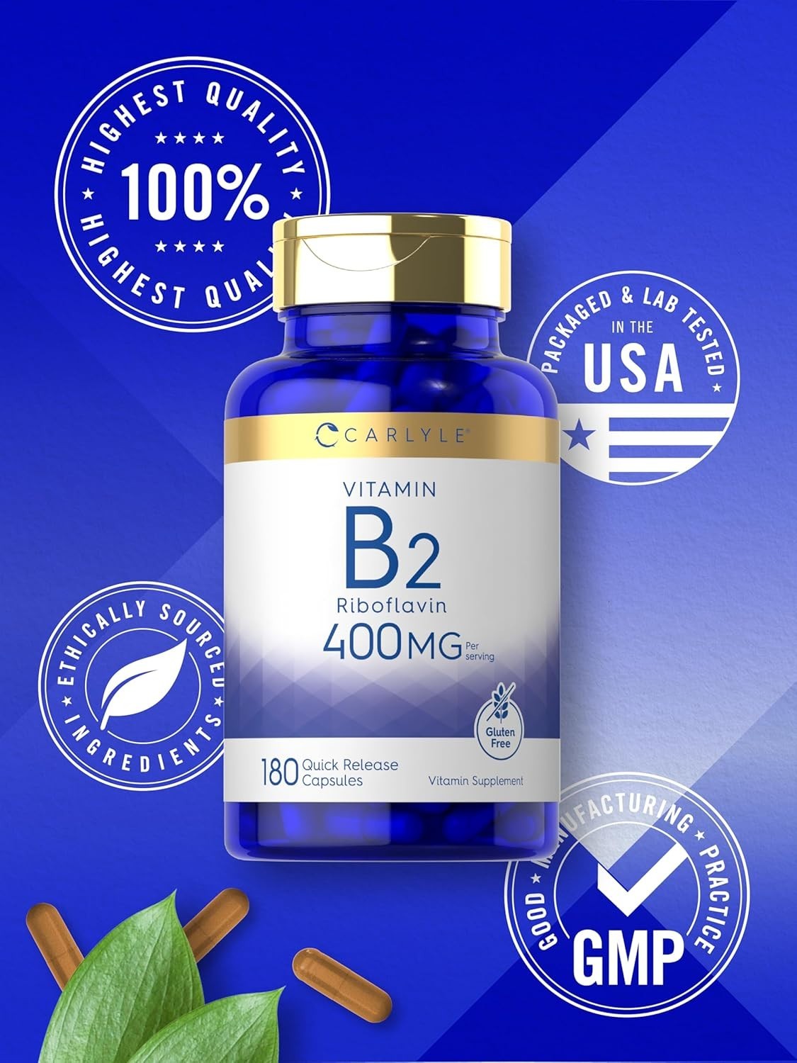 Vitamin B2 Riboflavin 400mg 180 Tablets Non GMO Gluten Free Supplement