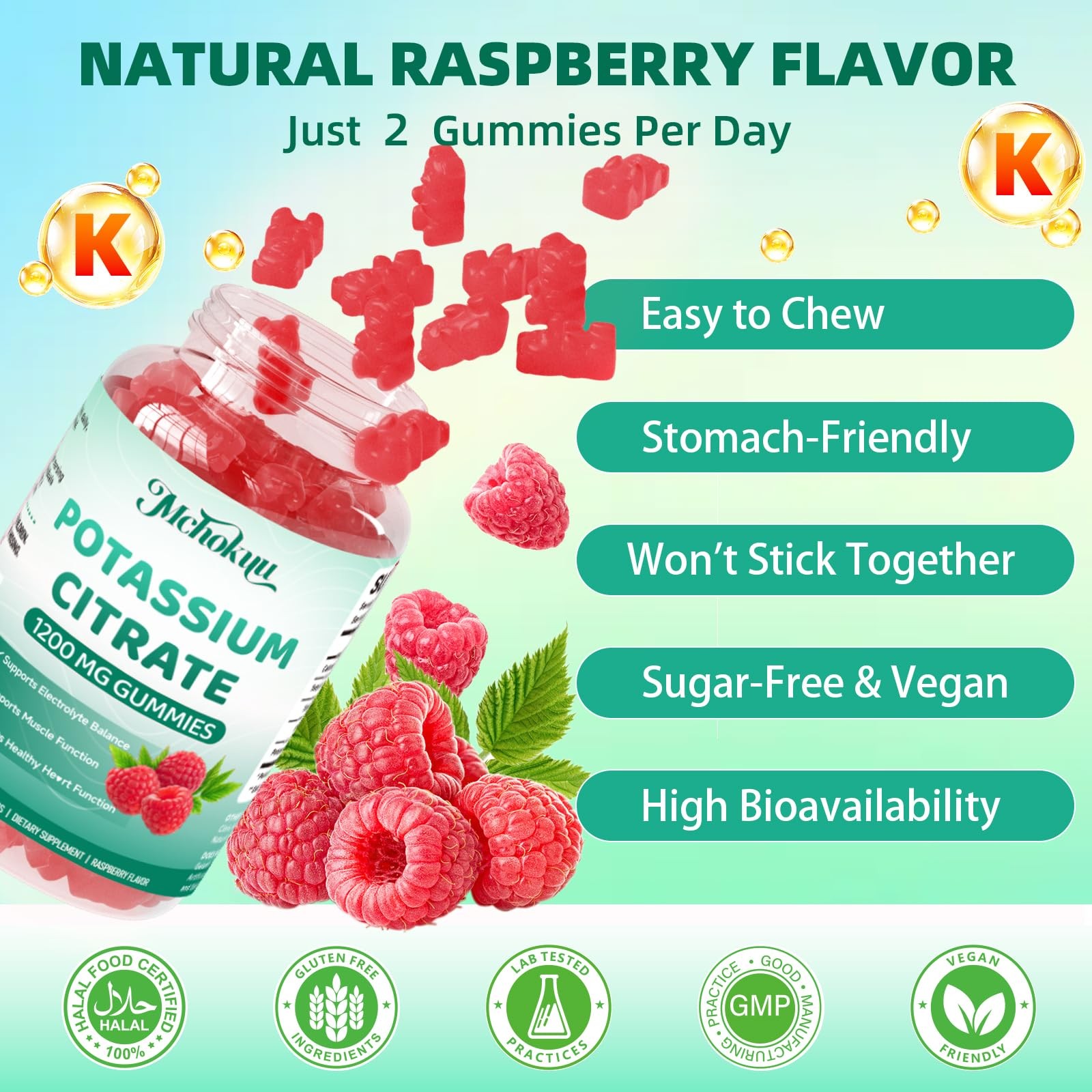 Potassium Citrate Supplement Gummies, 60 Count (Pack of 1)