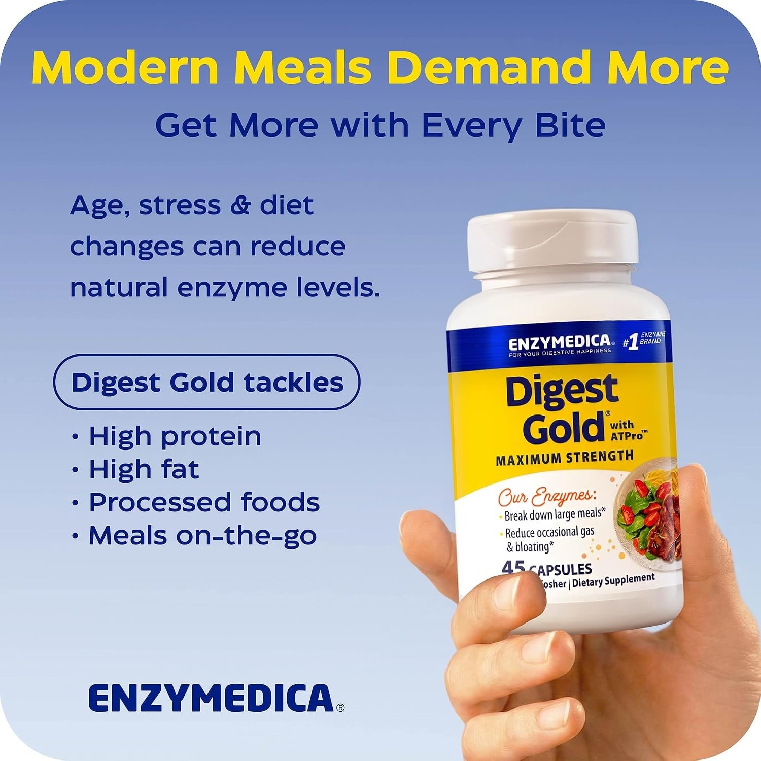 Digest Gold Maximum Strength Enzyme Supplement – 45 Caps for Energy