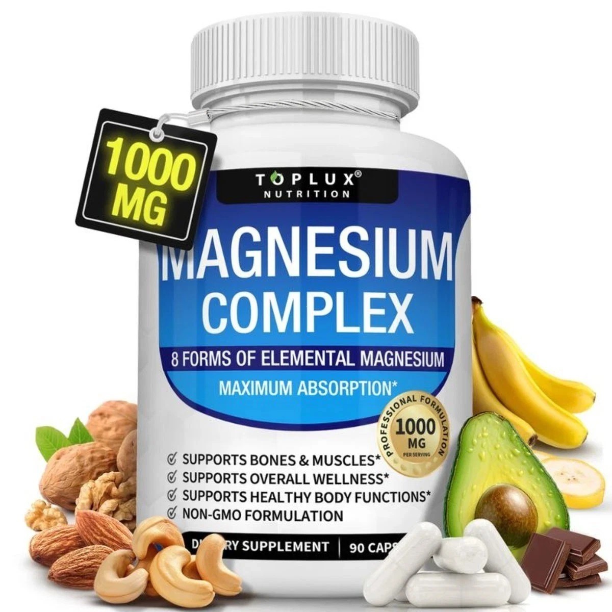 Magnesium Complex 1000mg 8-in-1 Supplement for Sleep, Calm & Cramp 90ct