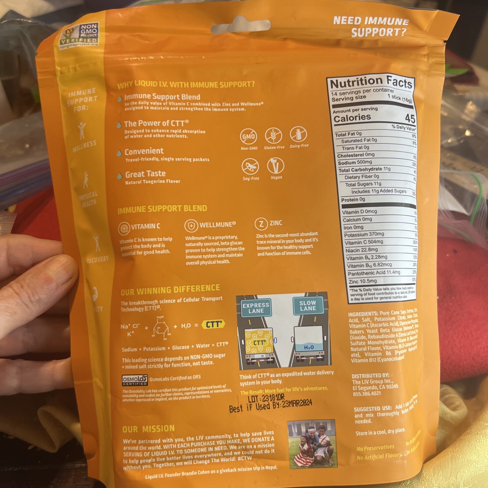 Liquid I.V. Hydration Multiplier + Immune Support 14 Easy Open Packs Tangerine