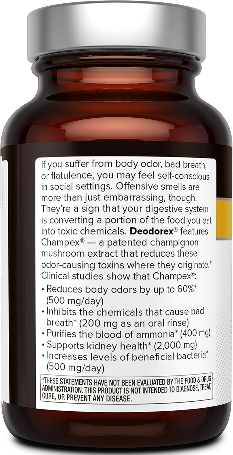 Mushroom Extract Detox Support for Odor Elimination, 60 Easy-to-Swallow Capsules
