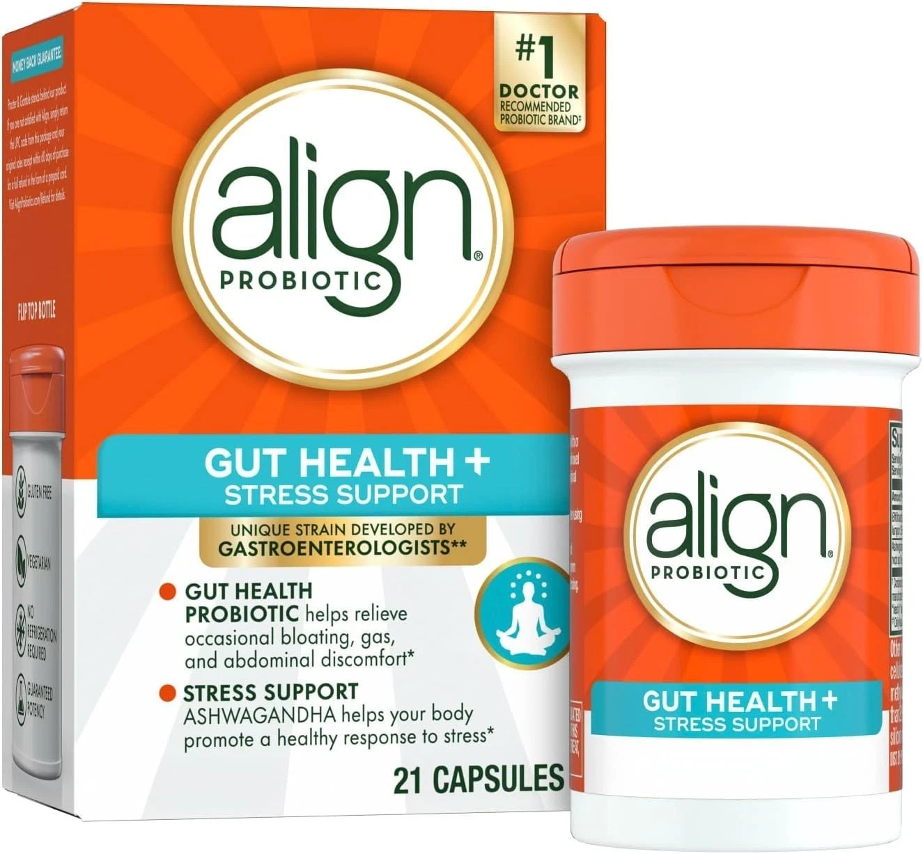 2 PACK Align Probiotic Gut Health + Stress Support 21 Capsules each Exp 04/2028