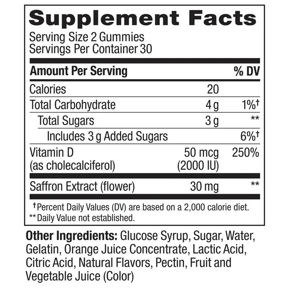 OLLY Hello Happy Gummy Worms, Mood Support, Vitamin D, Saffron, 60 Count