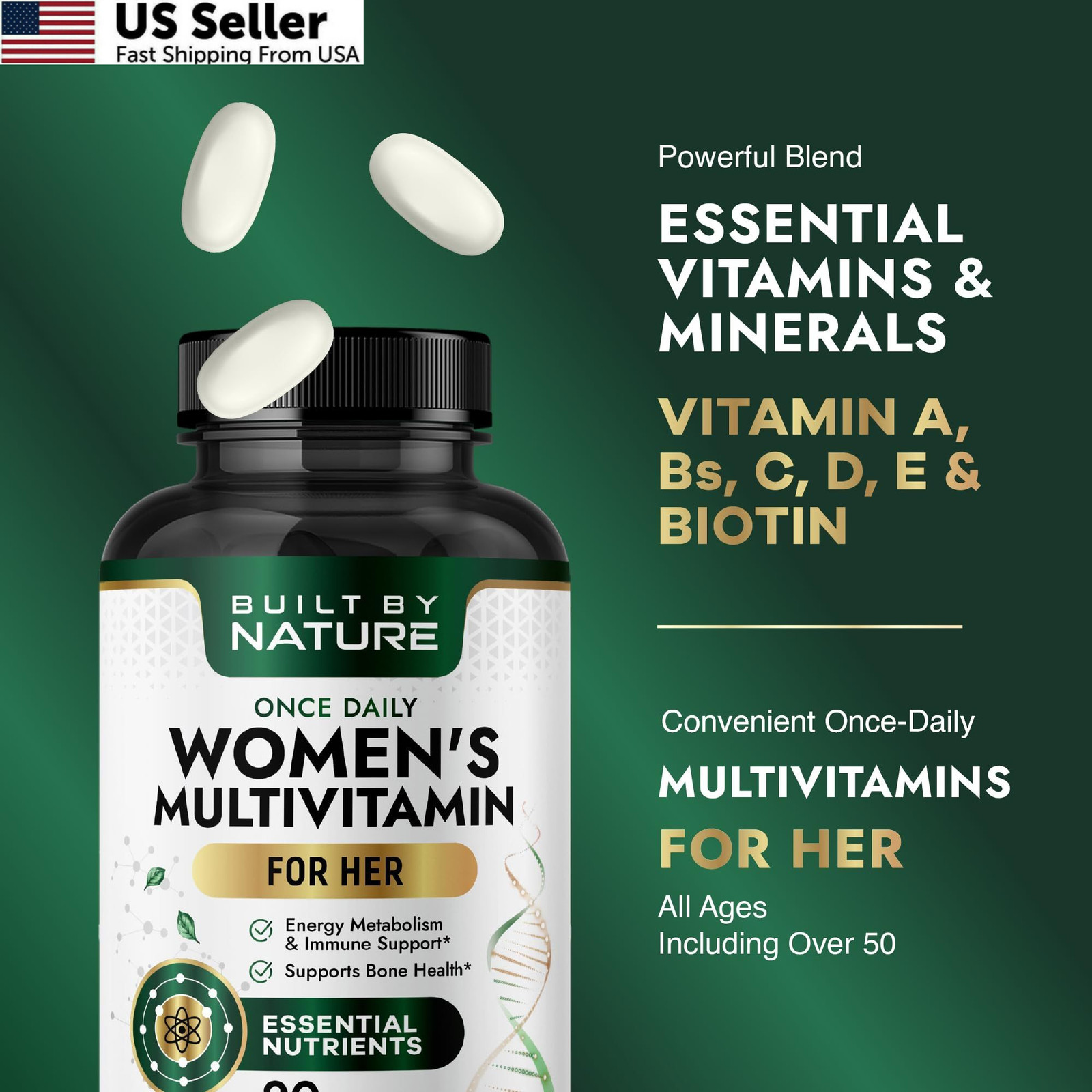 90 Tabs Built by Nature Women Multivitamin Energy Immunity Beauty Vitamins Miner