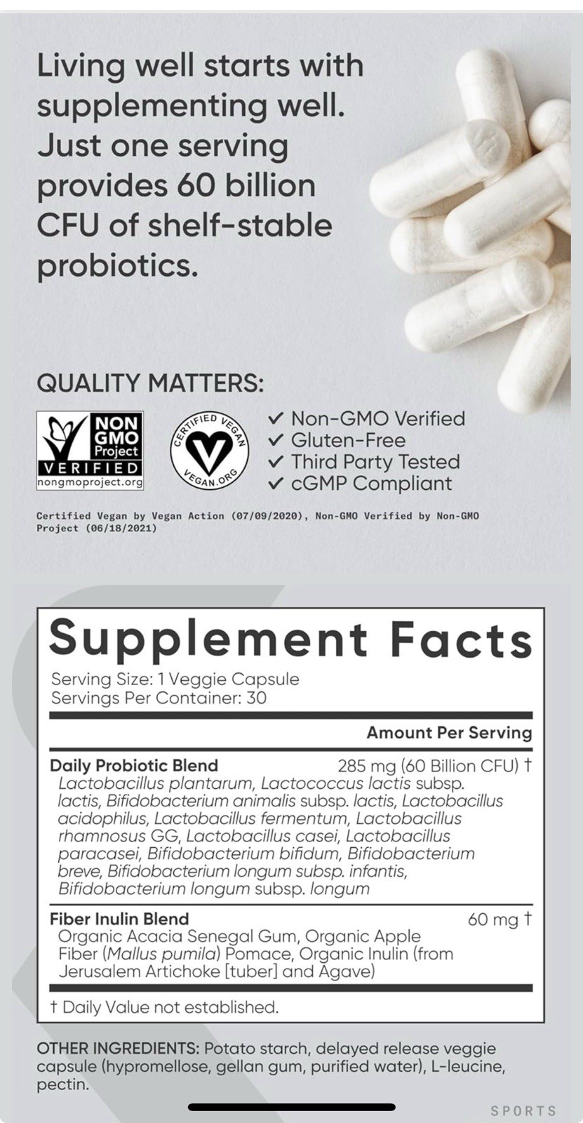 Daily Probiotics with Prebiotics, 60 Billion CFU – Vegan Capsules for Gut Health