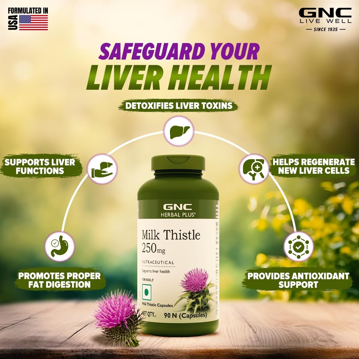 GNC Herbal Plus Milk Thistle 250 mg – 90 Capsules (Pack of 1) LONG EXPIRY
