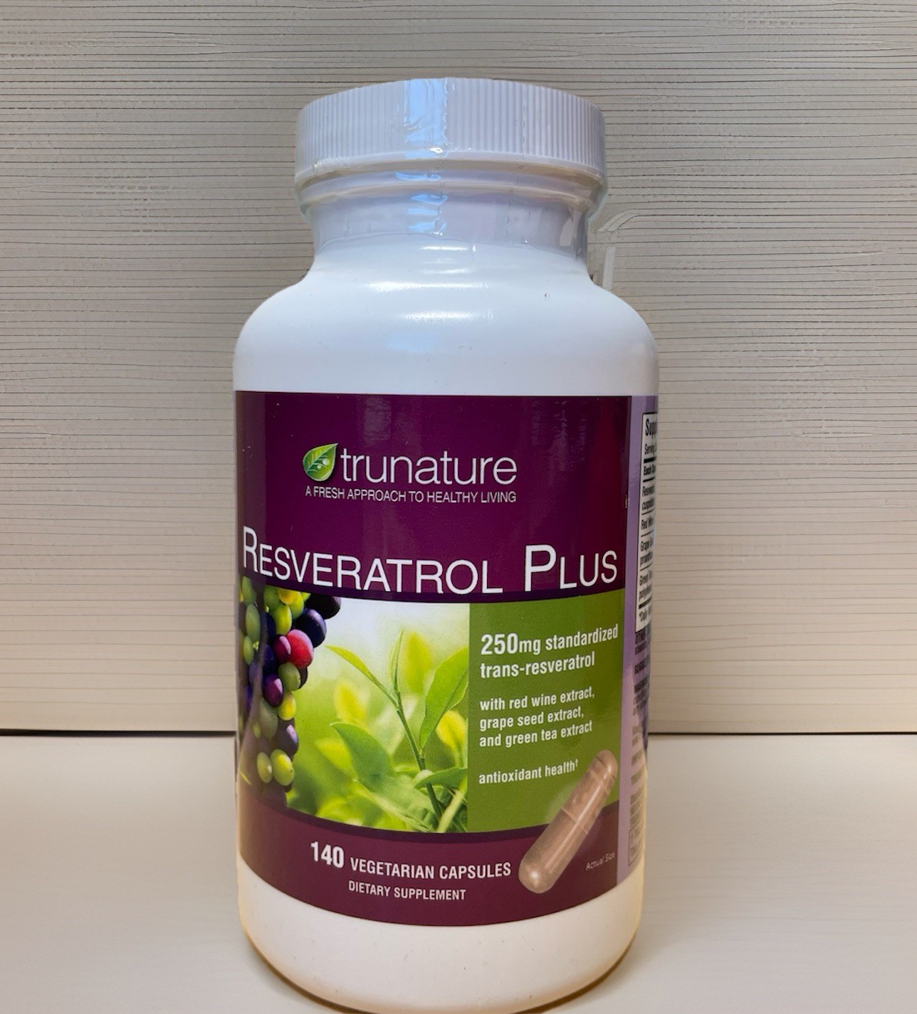 TruNature Resveratrol Plus Red Wine, Grape Seed Green Tea Ext. 140 Caps Exp.8/26