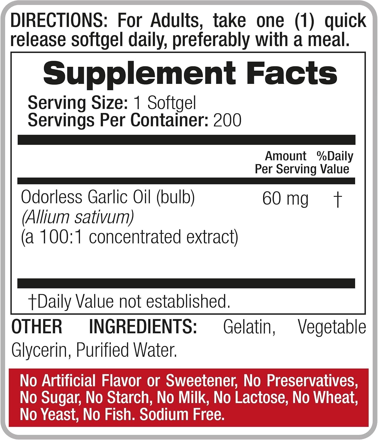 Garlic Pills 6000 mg Equivalent 200 softgels Organic Garlic 200 Capsules Garli