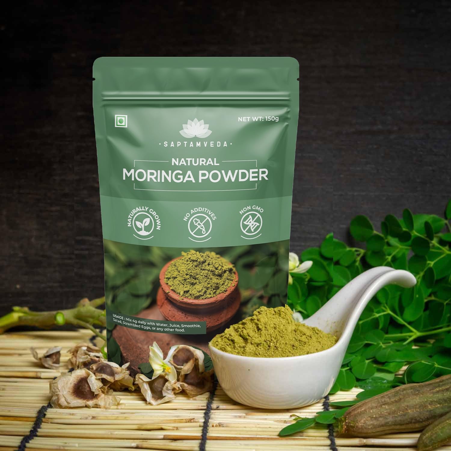 Saptamveda Moringa Leaf Powder – Healthy Superfood (150gm)