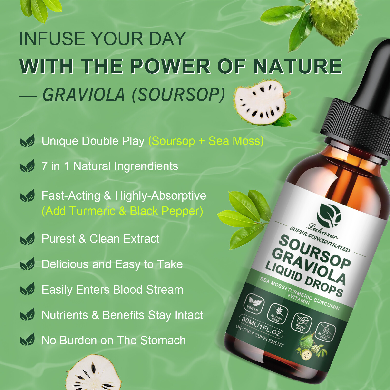 2X Soursop Graviola Liquid Drop for Cell Support & Regeneration, Immune Boost