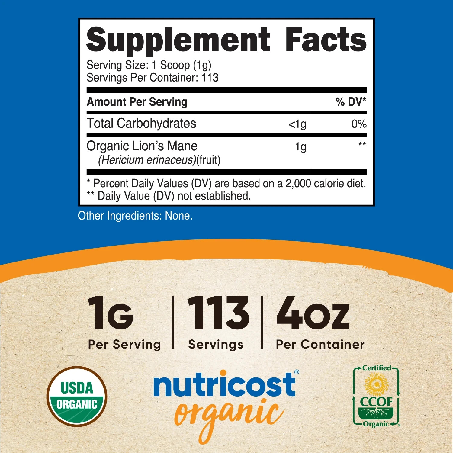 Nutricost Lion’s Mane Mushroom Organic Powder 4oz EXP 11/2026