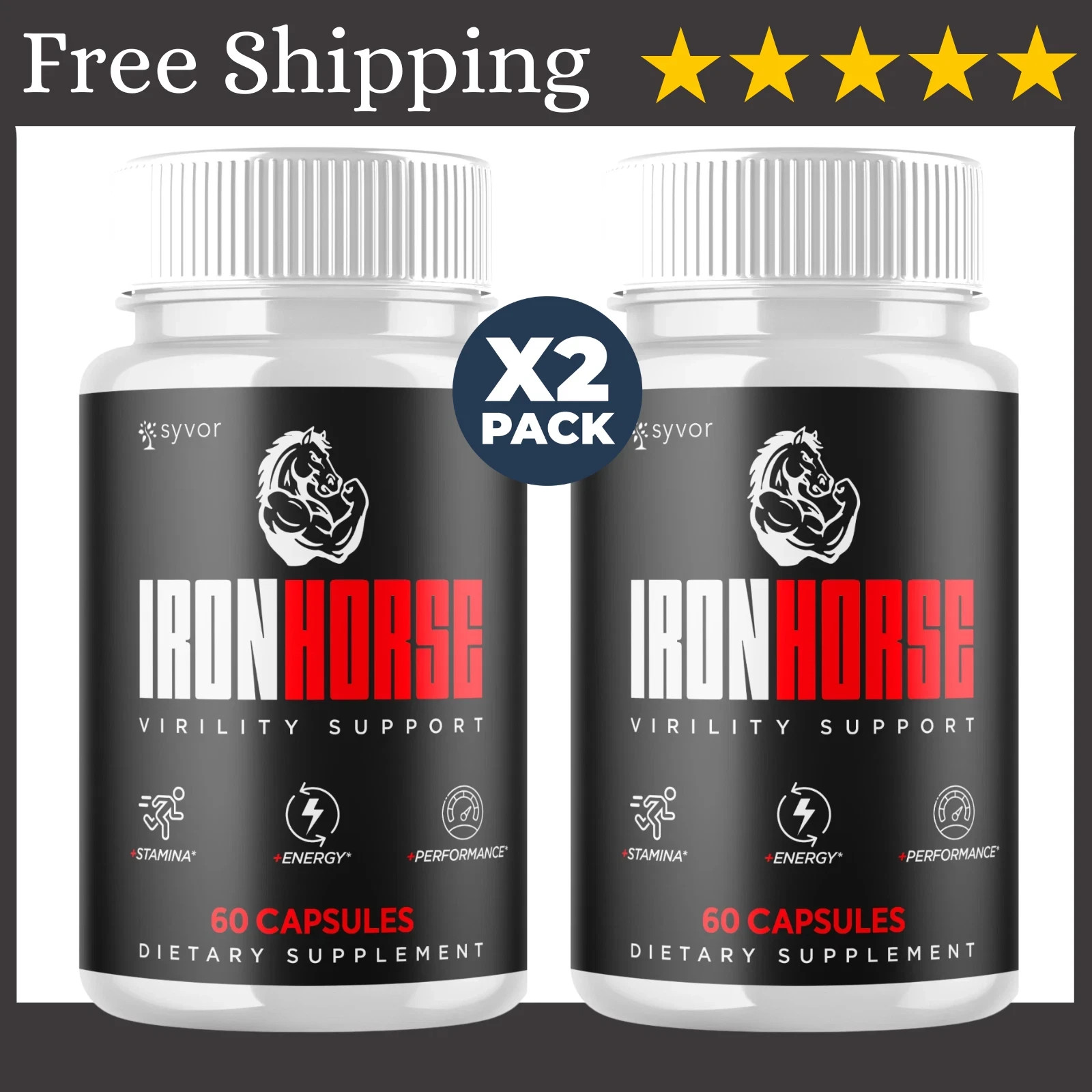 (2 Pack) Iron Horse for Men Advanced Formula Vitamin Max Supplement 120 Capsules