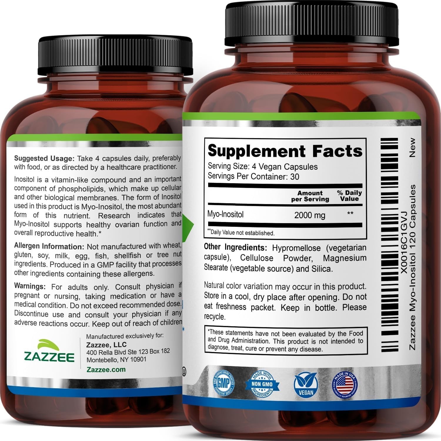 120 Count Myo-Inositol Capsules 2000mg – , Kosher, & Hormone Health Support